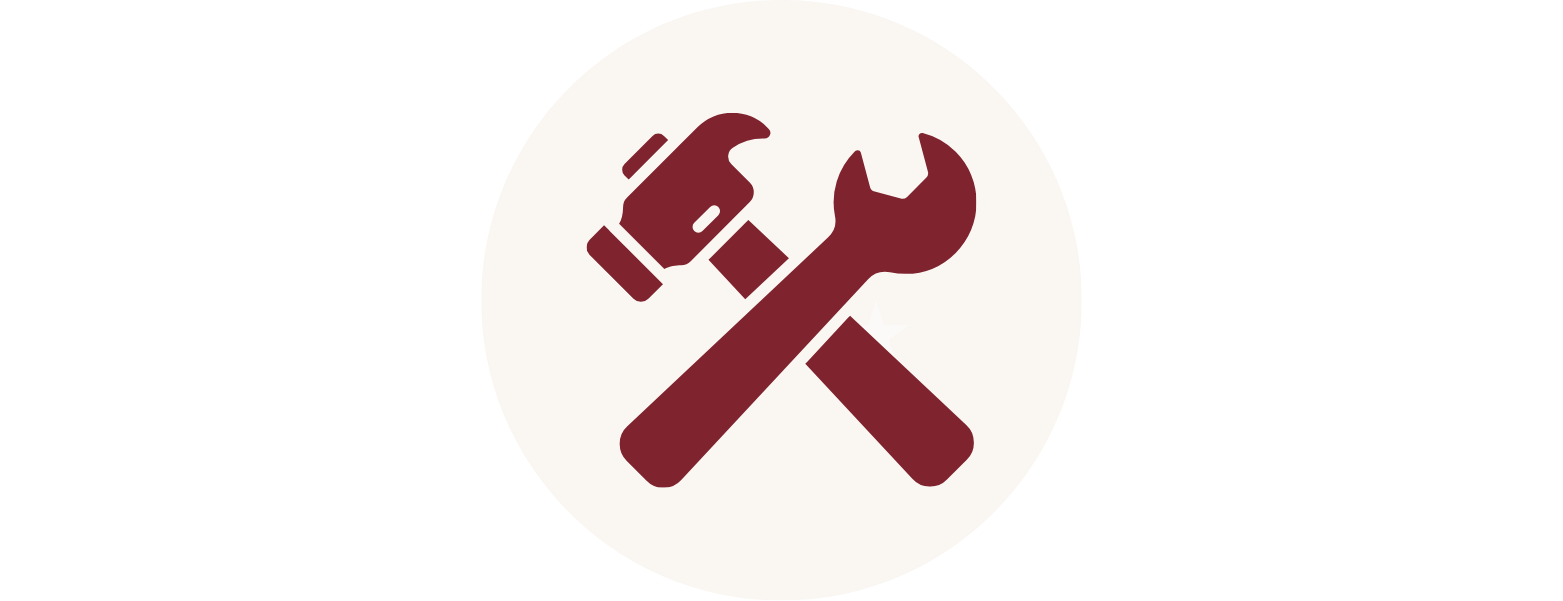 Icon of a hammer and wrench representing garage door and fireplace repair services.